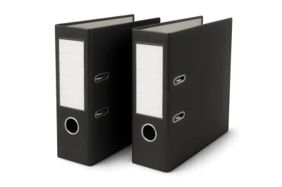 Two Black Office Ring Binders Standing Upright