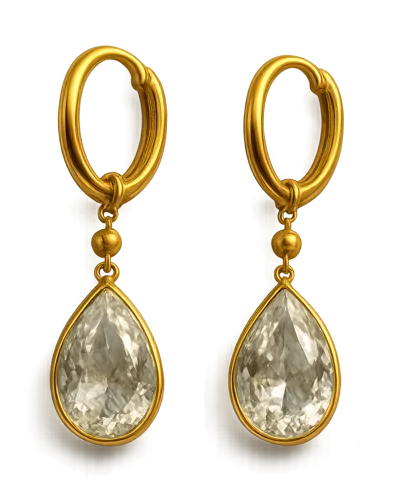 Pair Of Elegant Gold Teardrop Earrings With Clear Gemstones