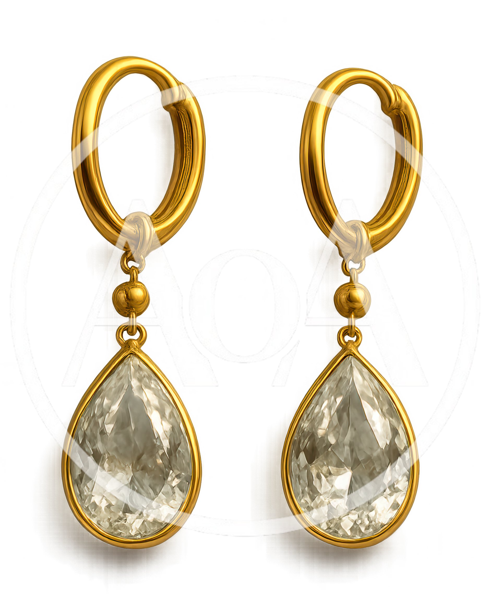 Pair Of Elegant Gold Teardrop Earrings With Clear Gemstones