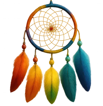 Colorful Dreamcatcher With Hanging Feathers On White Background