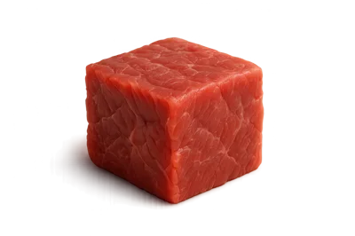 Single Raw Beef Cube Isolated On Dark Background