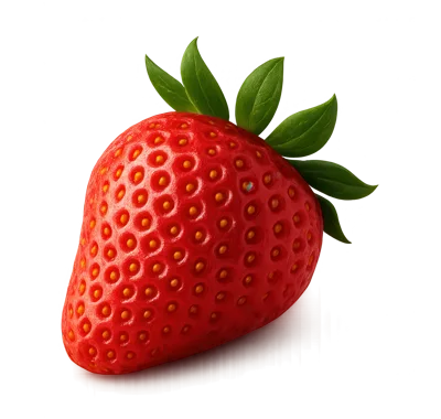 Single Fresh Ripe Strawberry With Green Leaves