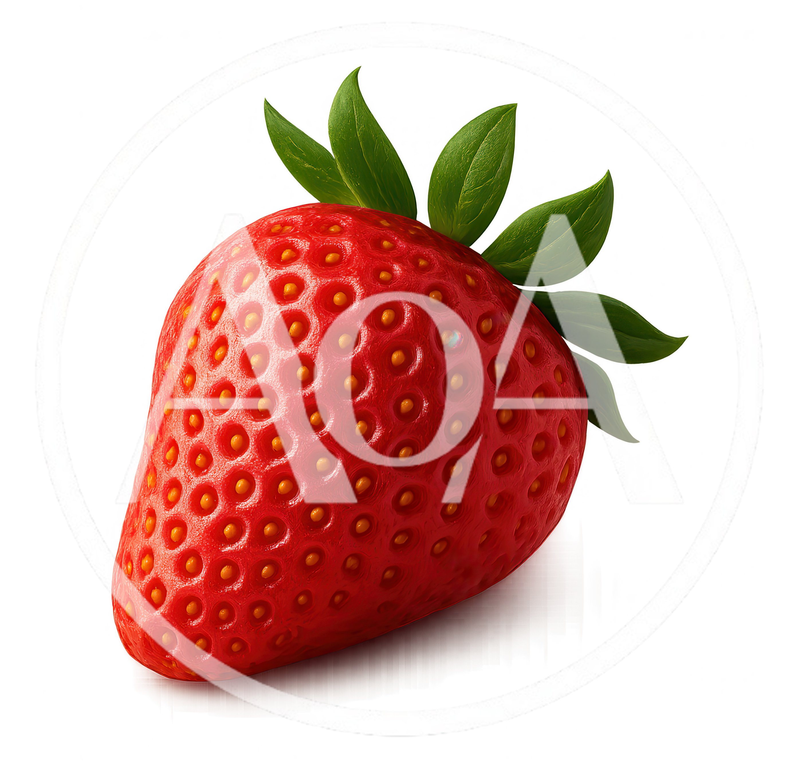 Single Fresh Ripe Strawberry With Green Leaves