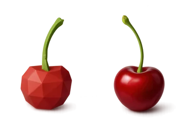 Geometric And Realistic Red Cherries Side By Side