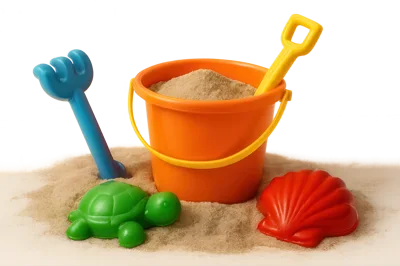 Colorful Plastic Beach Toys On Sand