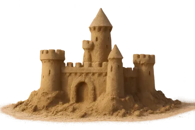 Detailed Sandcastle Sculpture Isolated On White Background