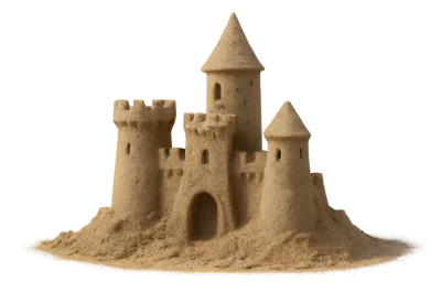 Detailed Sandcastle Sculpture On A White Background