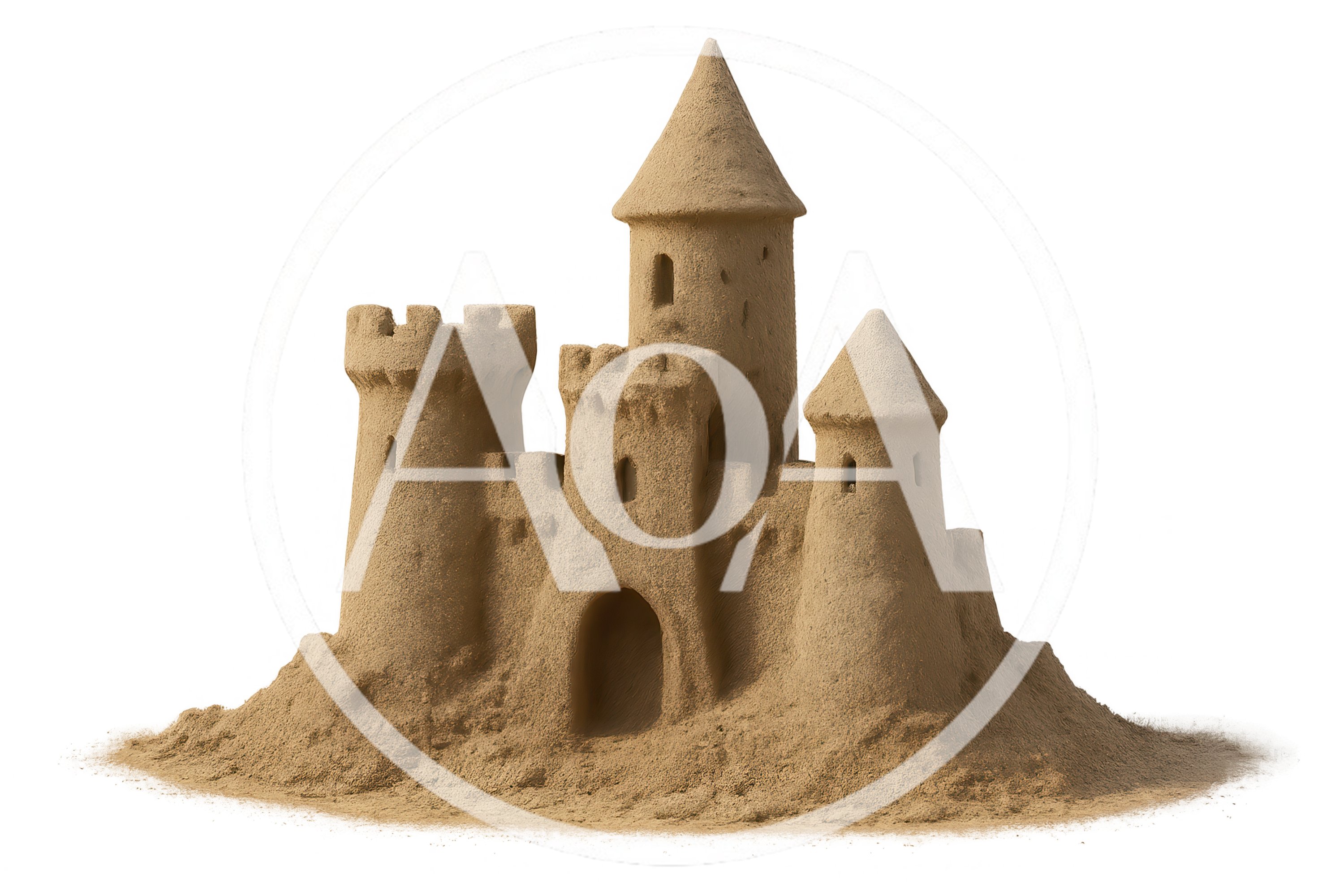 Detailed Sandcastle Sculpture On A White Background