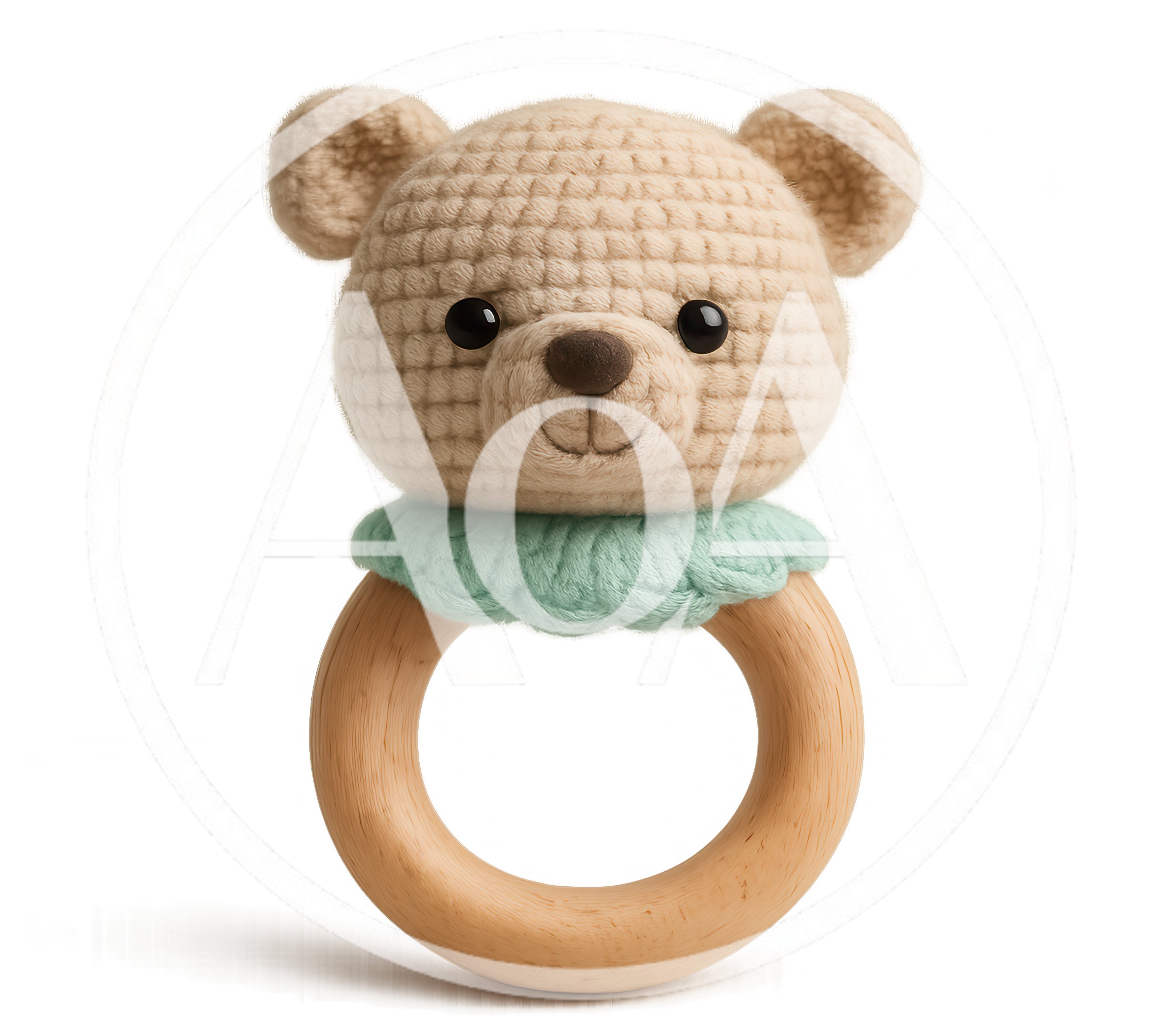 Crocheted Bear Baby Rattle With Wooden Ring