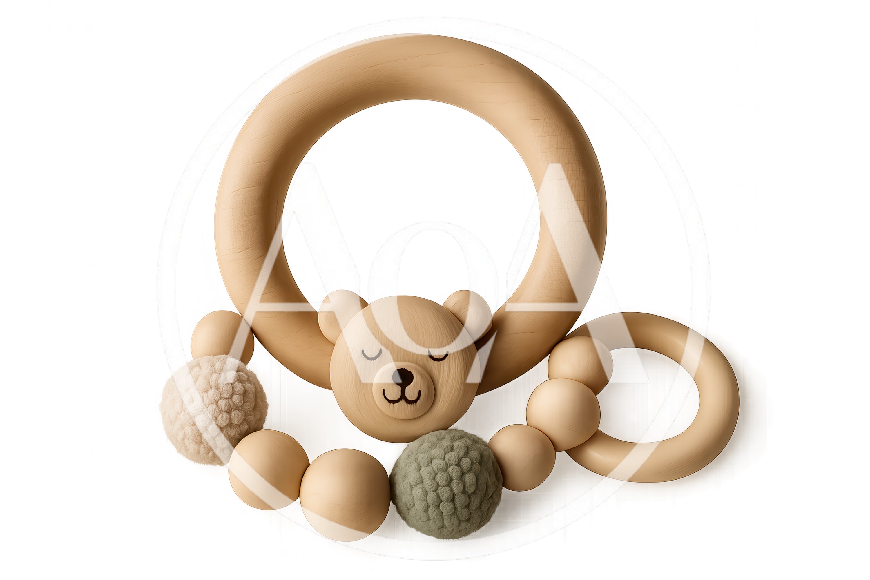 Wooden Bear Teether Toy With Textured Beads