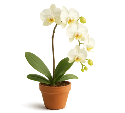 White Phalaenopsis Orchid Plant In A Terracotta Pot