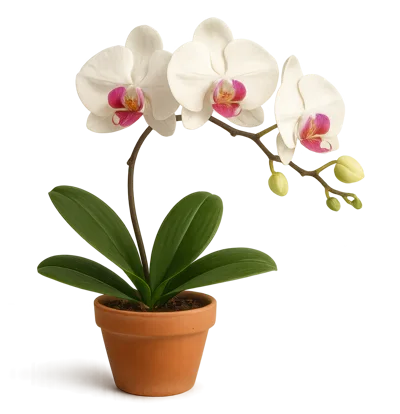 Potted White Phalaenopsis Orchid With Pink Centers
