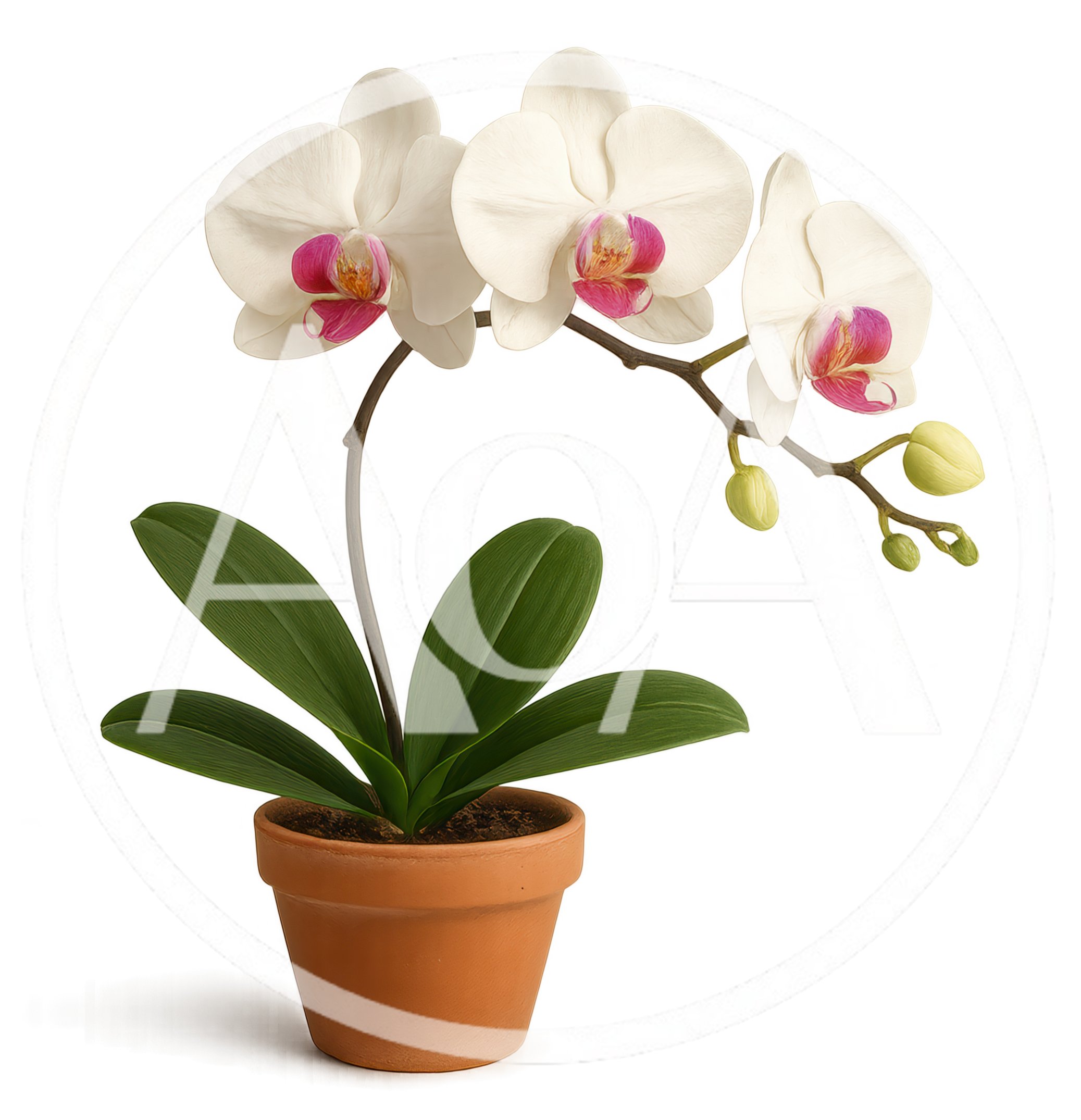Potted White Phalaenopsis Orchid With Pink Centers