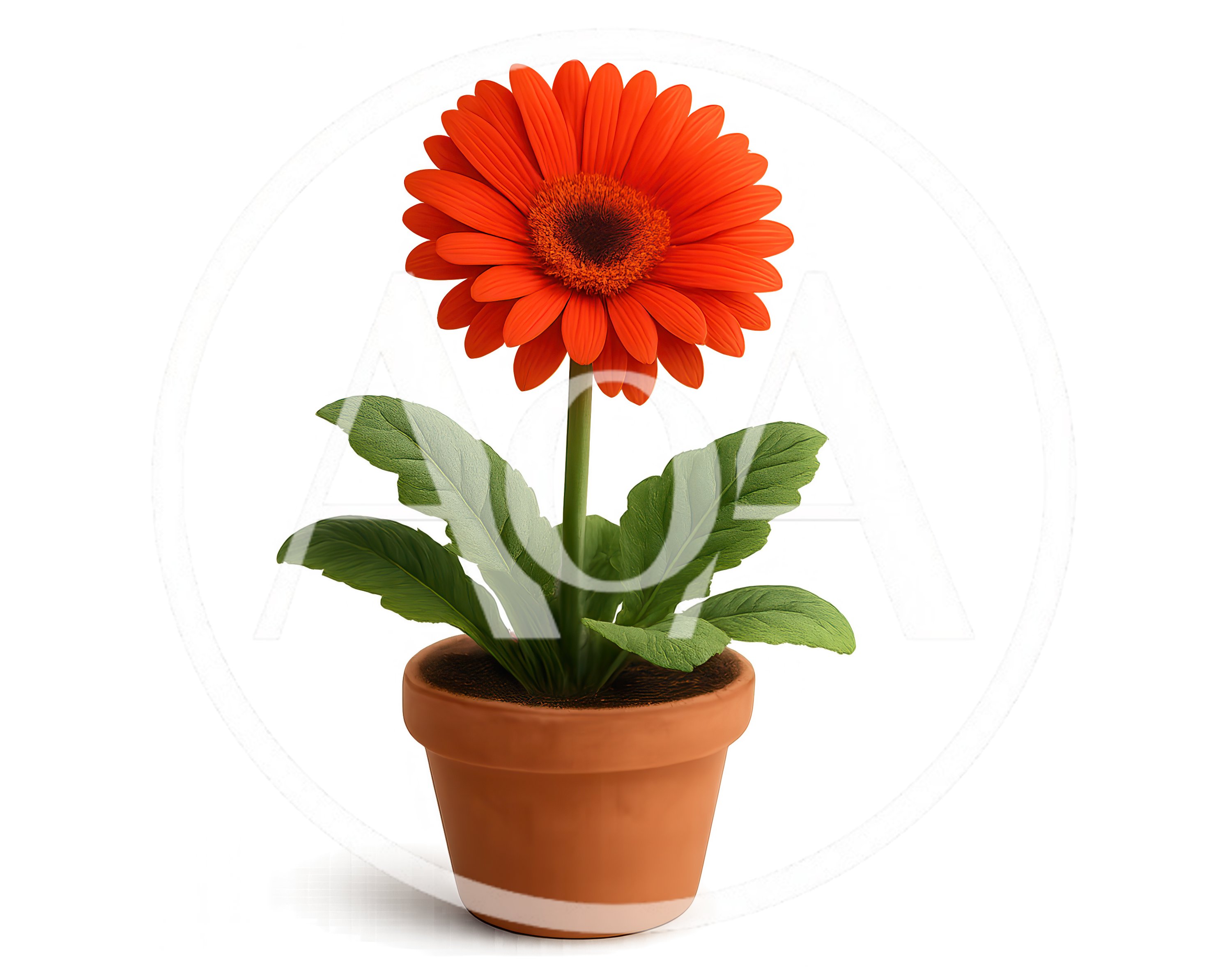 Single Orange Gerbera Daisy In A Terracotta Pot