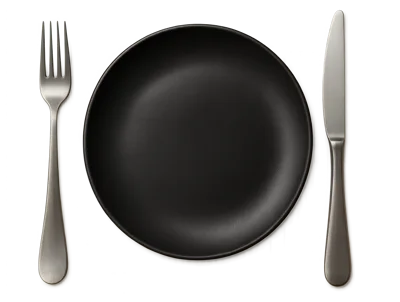 Black Plate With Silver Fork And Knife