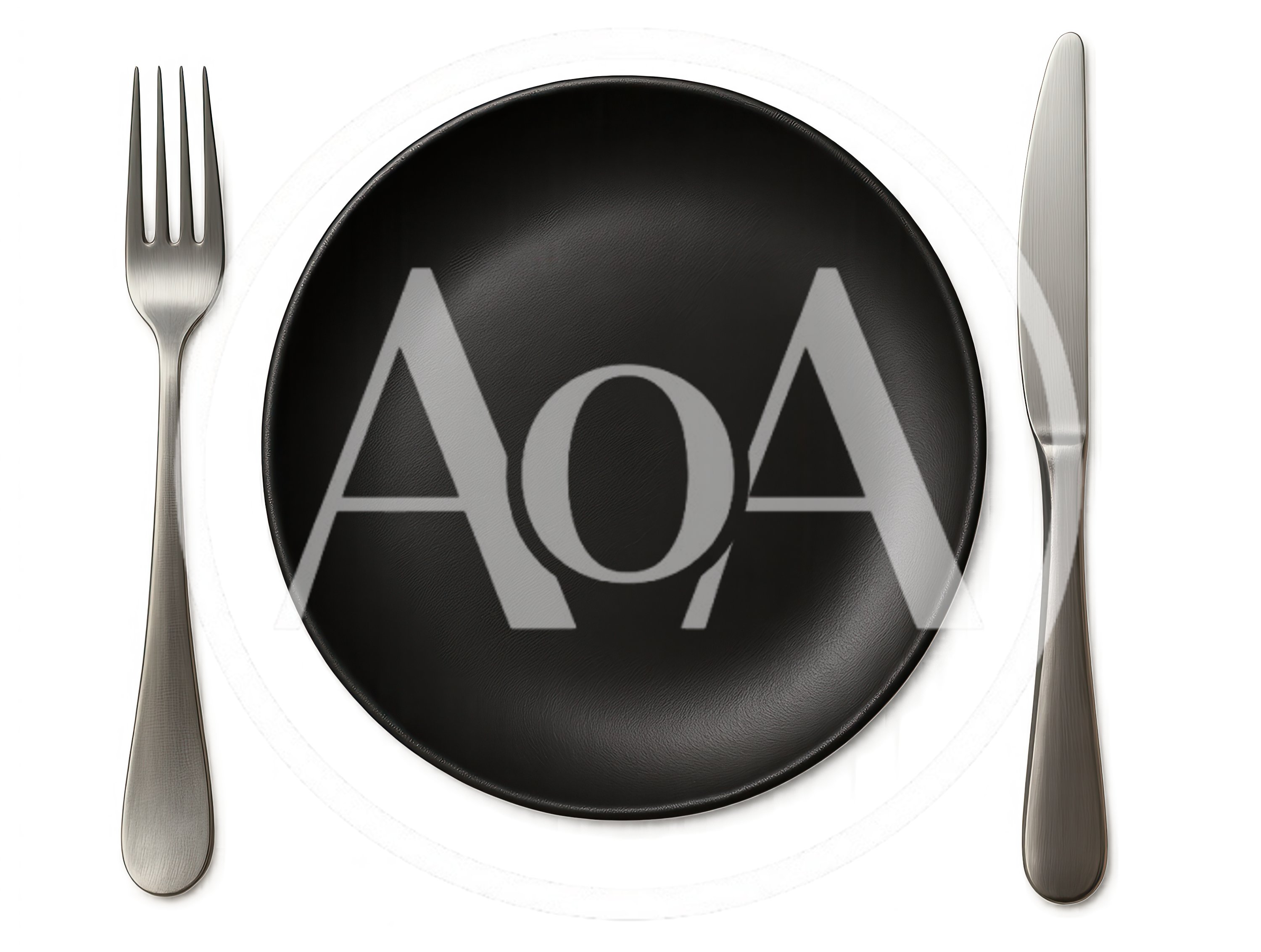 Black Plate With Silver Fork And Knife