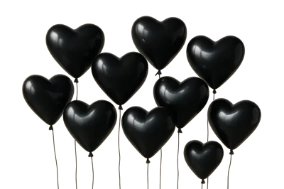 Group Of Shiny Black Heart Shaped Balloons