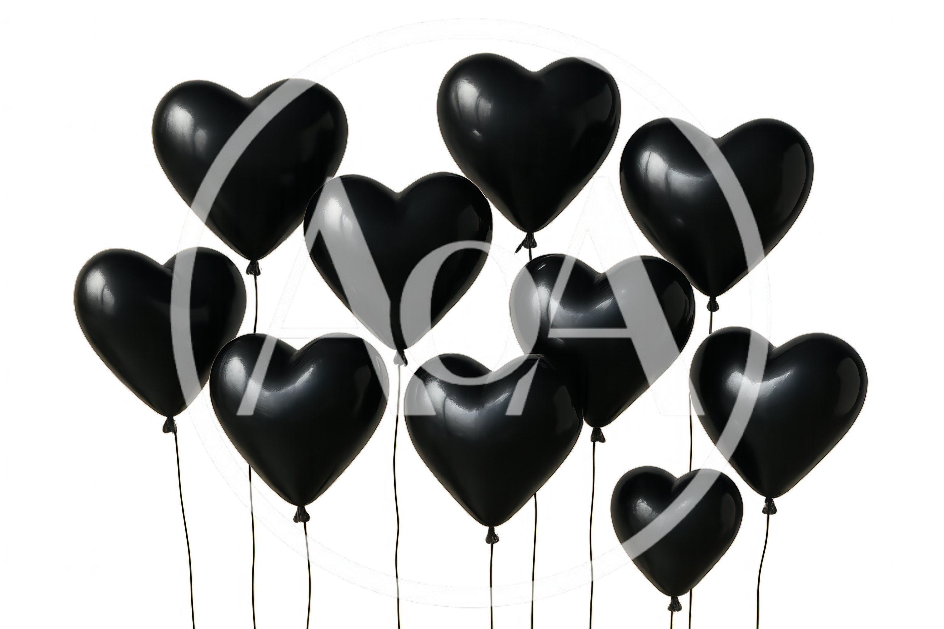 Group Of Shiny Black Heart Shaped Balloons