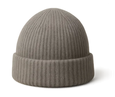 Beige Ribbed Knit Beanie Hat Isolated On White