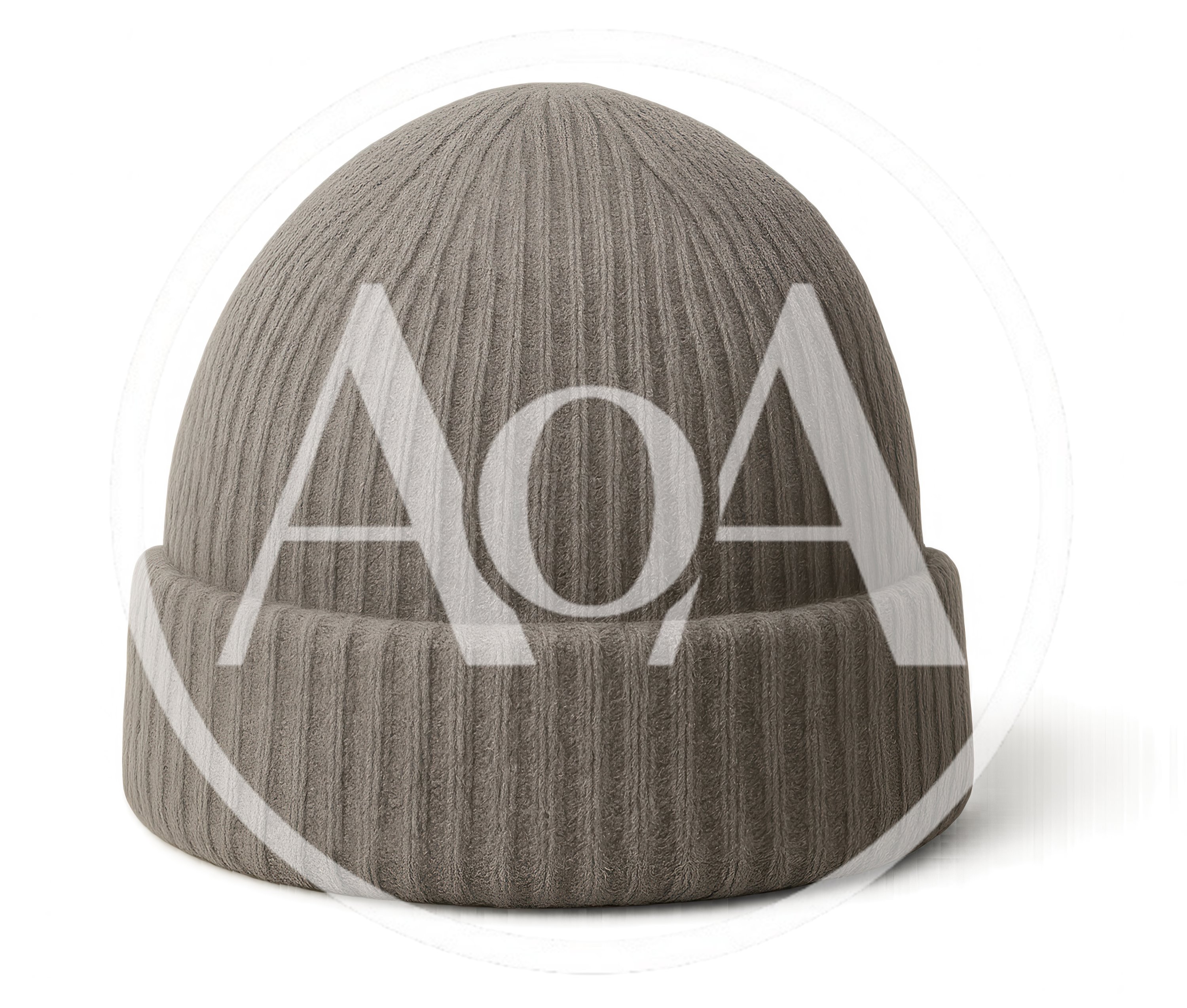 Beige Ribbed Knit Beanie Hat Isolated On White