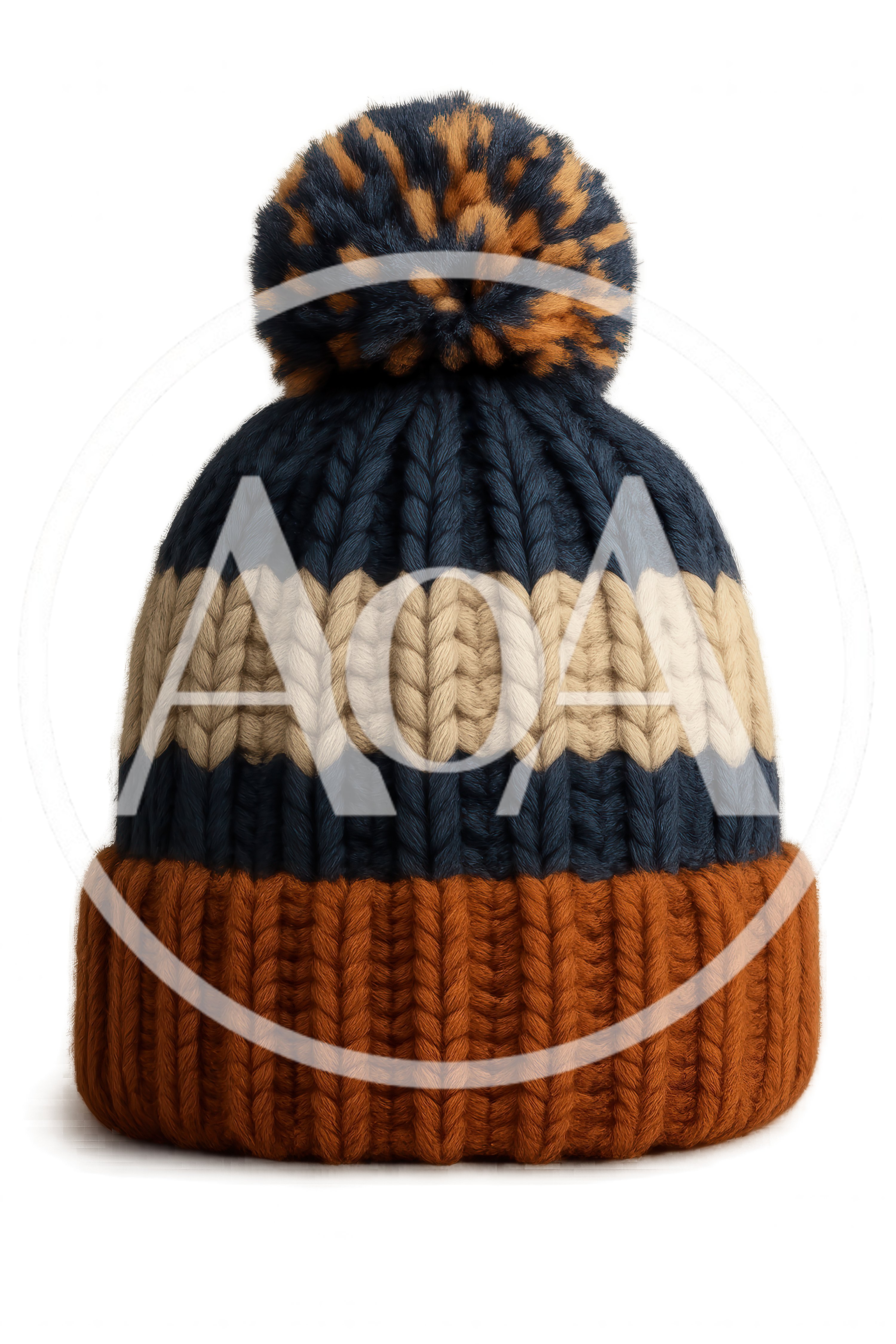 Striped Knit Winter Beanie With Pom Pom