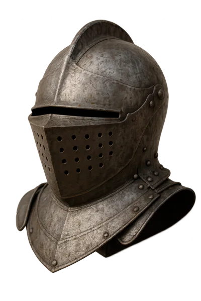 Antique Medieval Knight Helmet Isolated On White Background