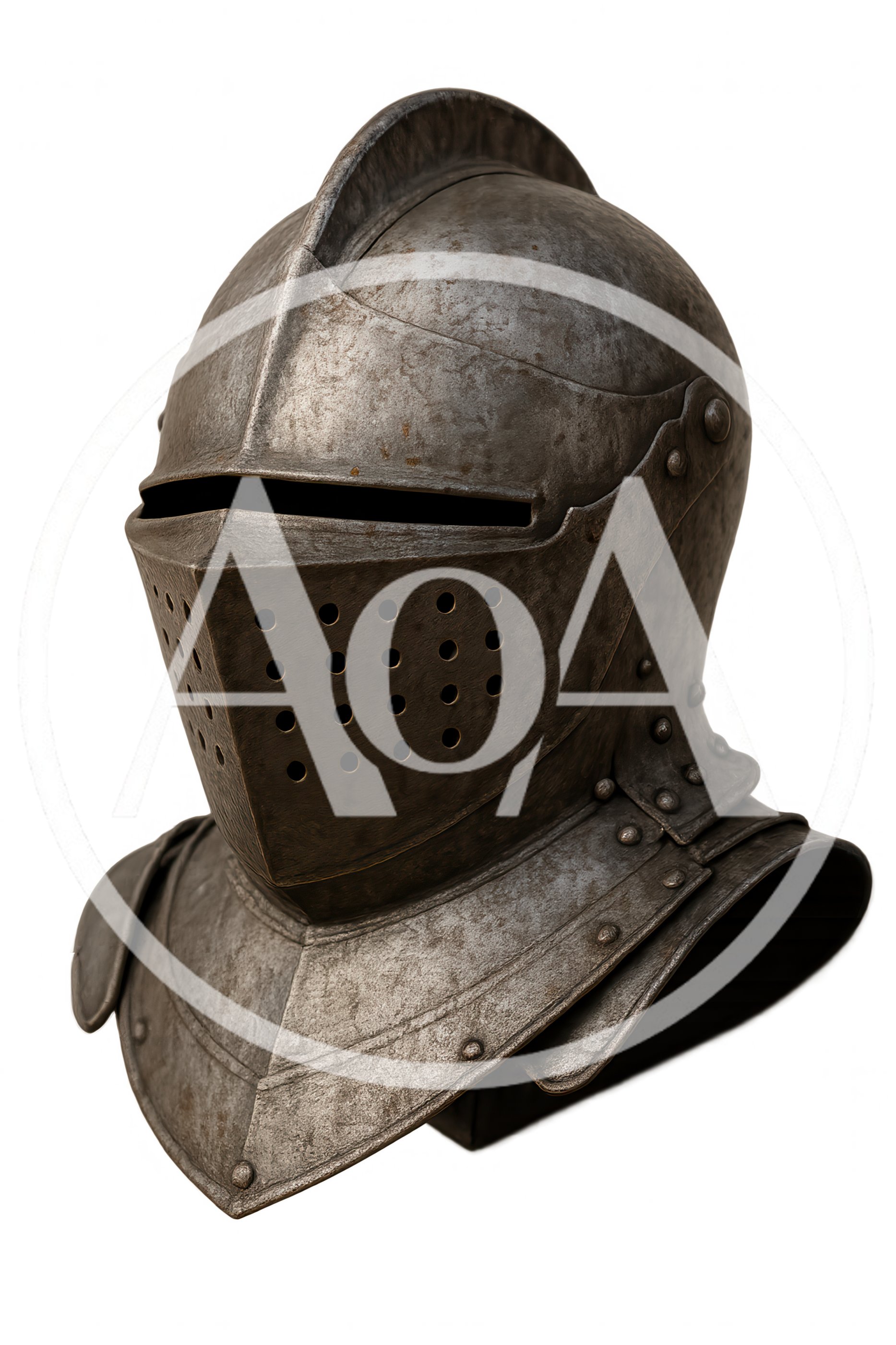 Antique Medieval Knight Helmet Isolated On White Background