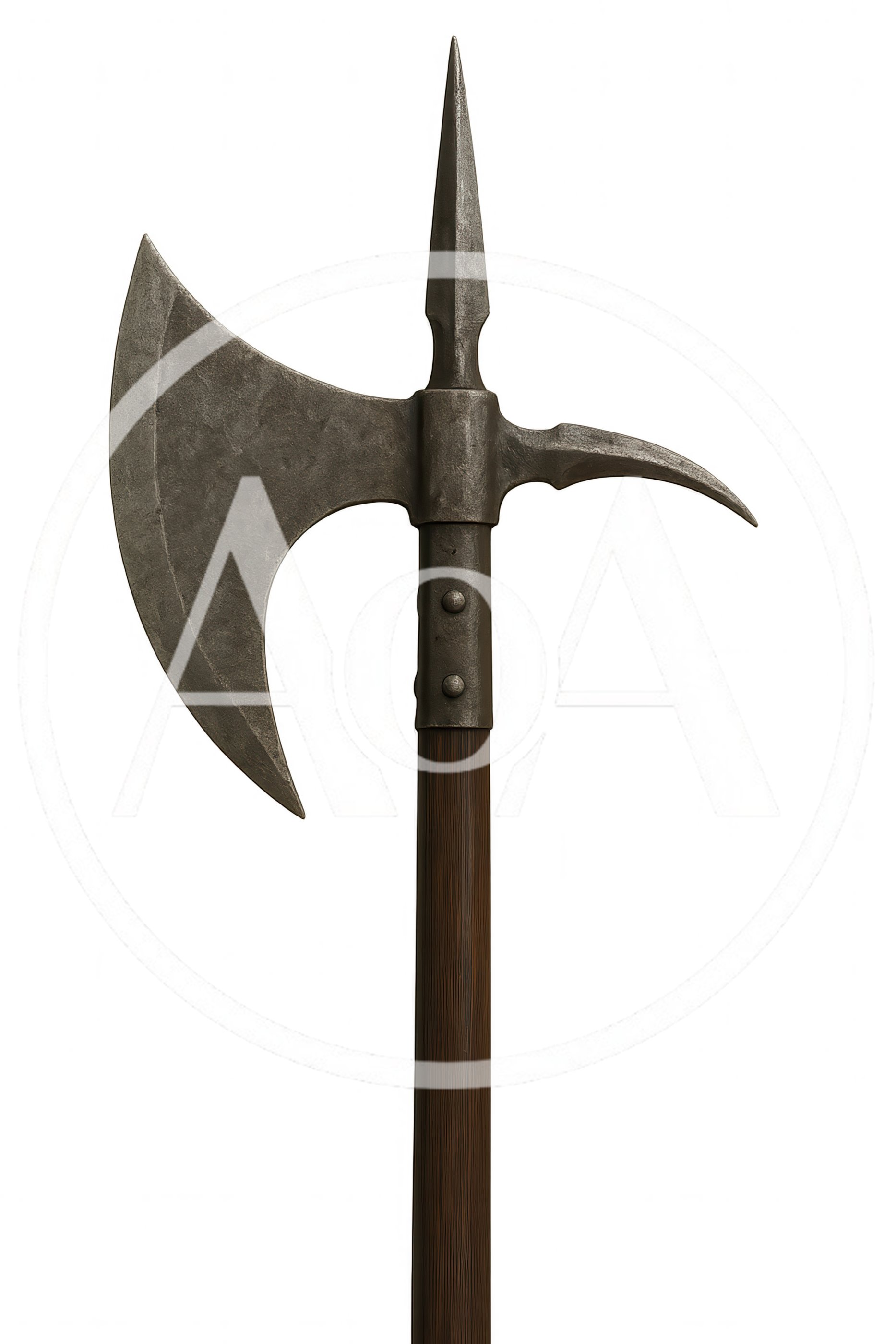 Medieval Poleaxe With Steel Blade And Wooden Shaft