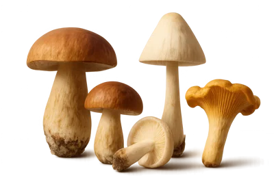 Collection of Various Edible Wild Mushrooms