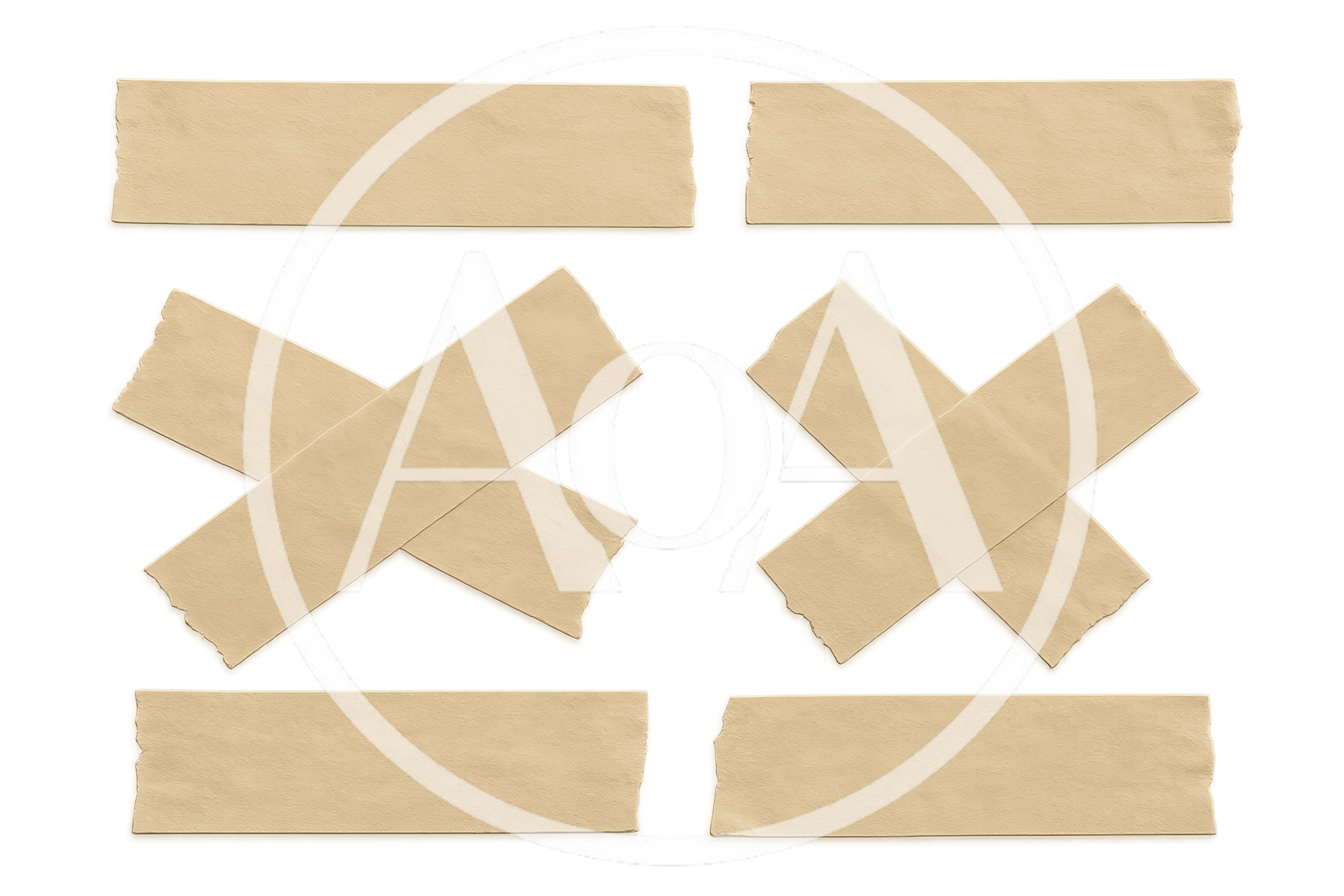 Set Of Beige Masking Tape Strips On White