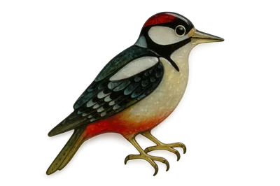 Enamel Brooch Of A Great Spotted Woodpecker