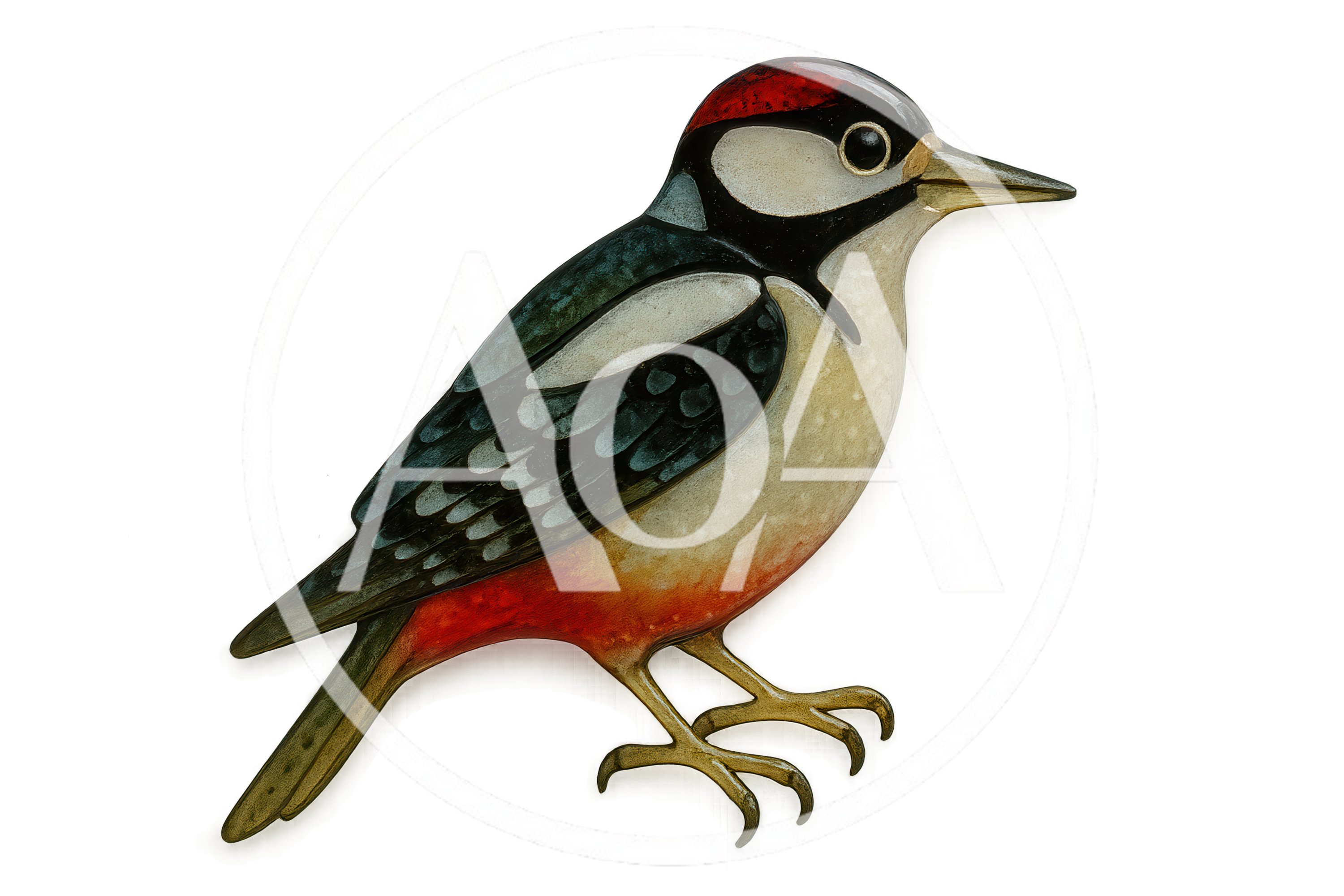 Enamel Brooch Of A Great Spotted Woodpecker