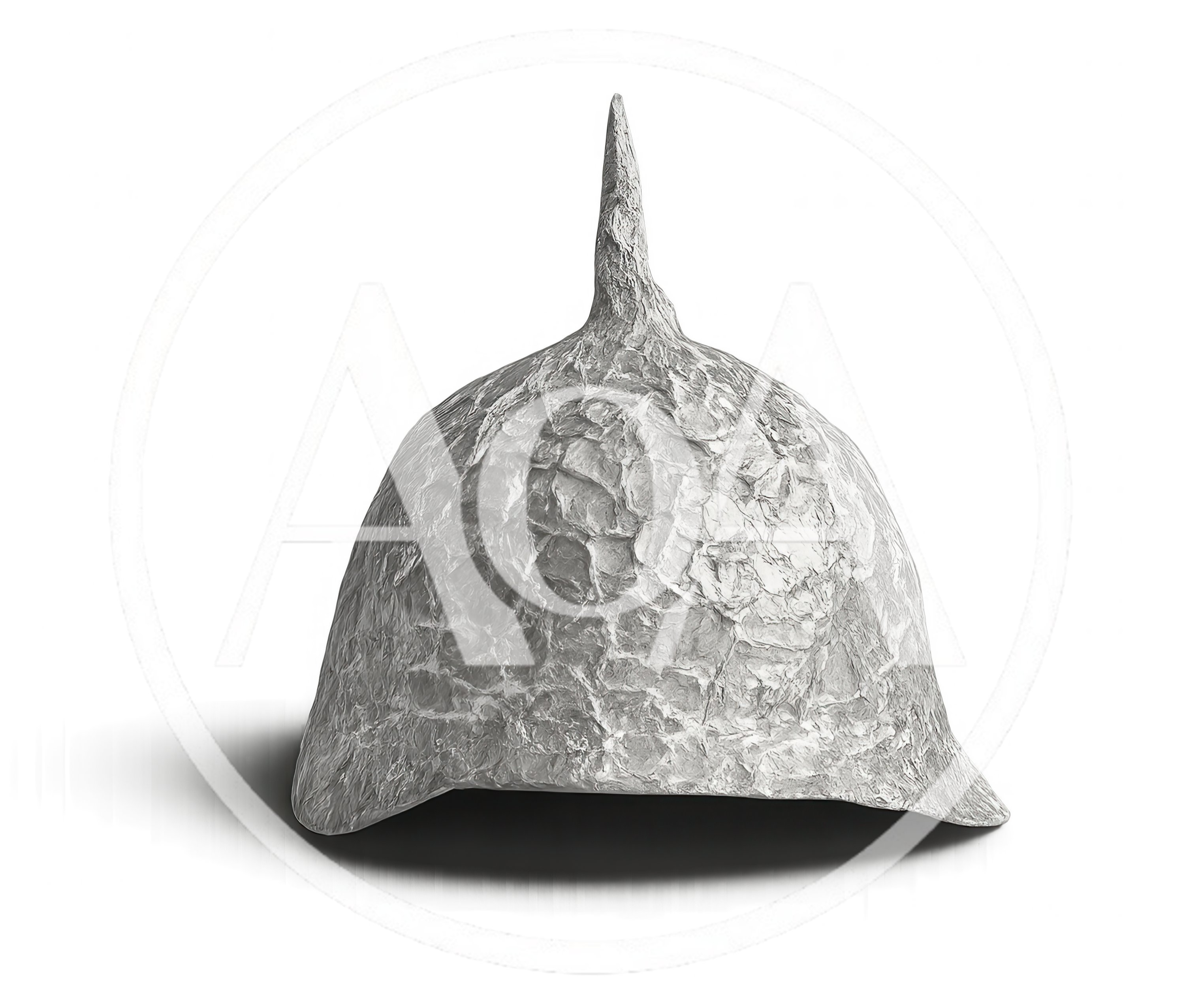 Textured Silver Spiked Helmet Isolated On Grey Background