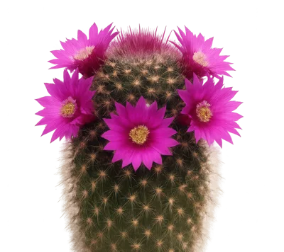 Blooming Mammillaria Cactus With Vibrant Pink Flowers