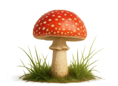 Amanita Muscaria Mushroom Growing In Green Grass