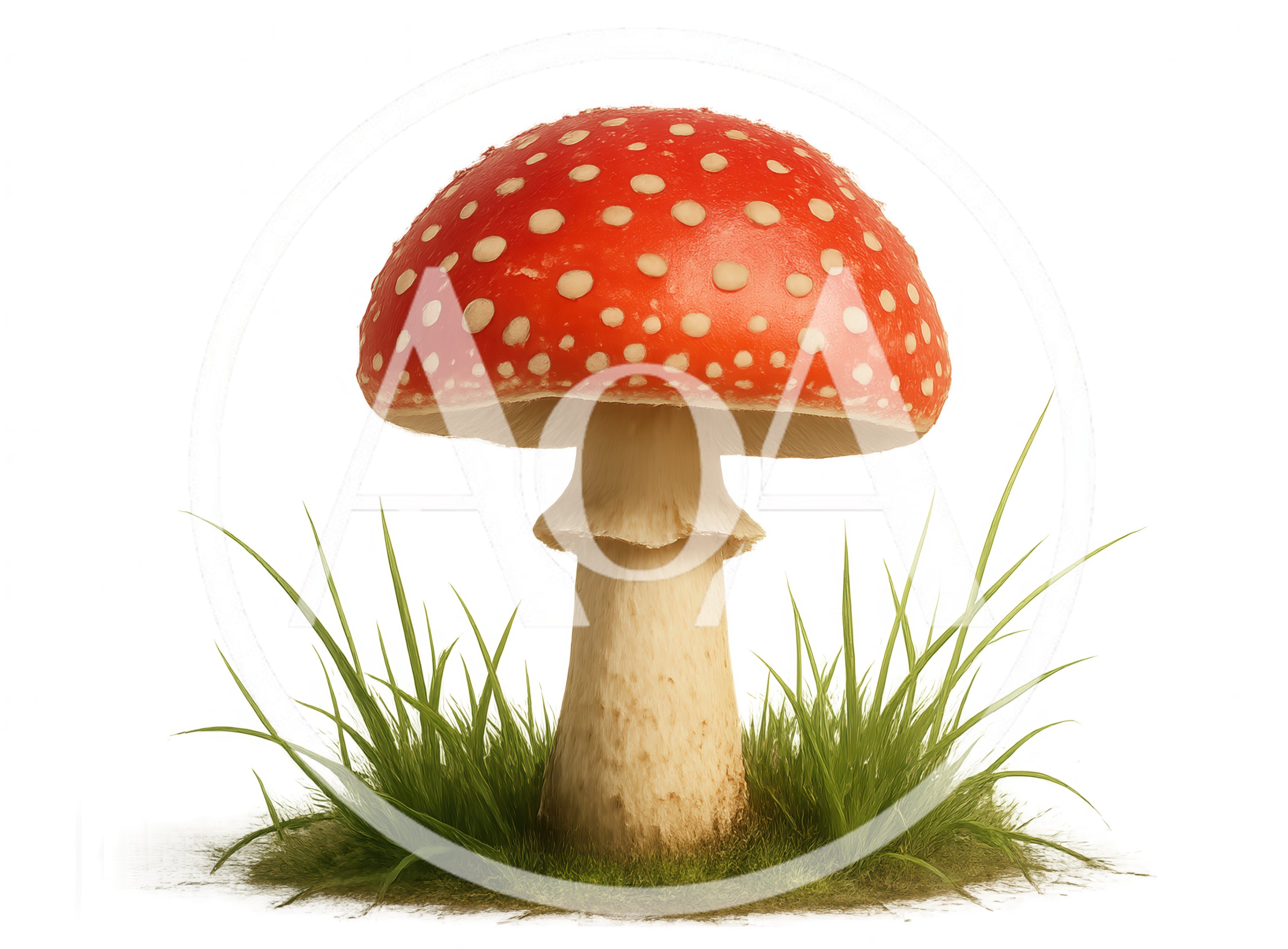 Amanita Muscaria Mushroom Growing In Green Grass