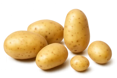 Group Of Fresh Raw Yellow Potatoes On White Background