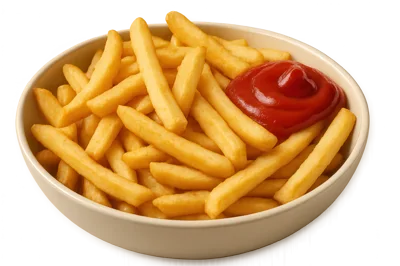 Bowl Of Golden French Fries With Ketchup