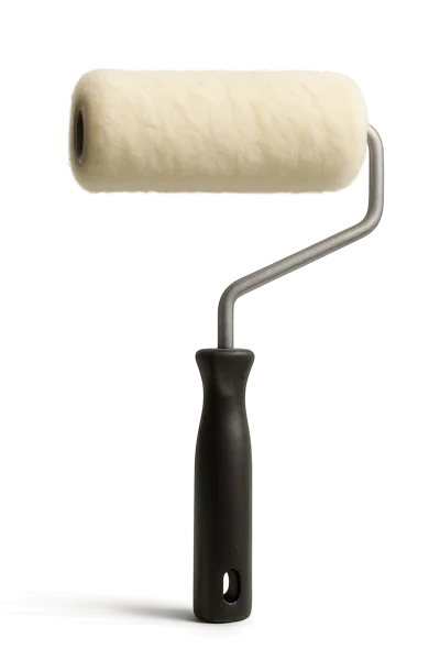 Paint Roller With White Nap Cover On Black Background