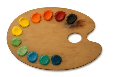 Wooden Artist Palette With Colorful Oil Paint Blobs