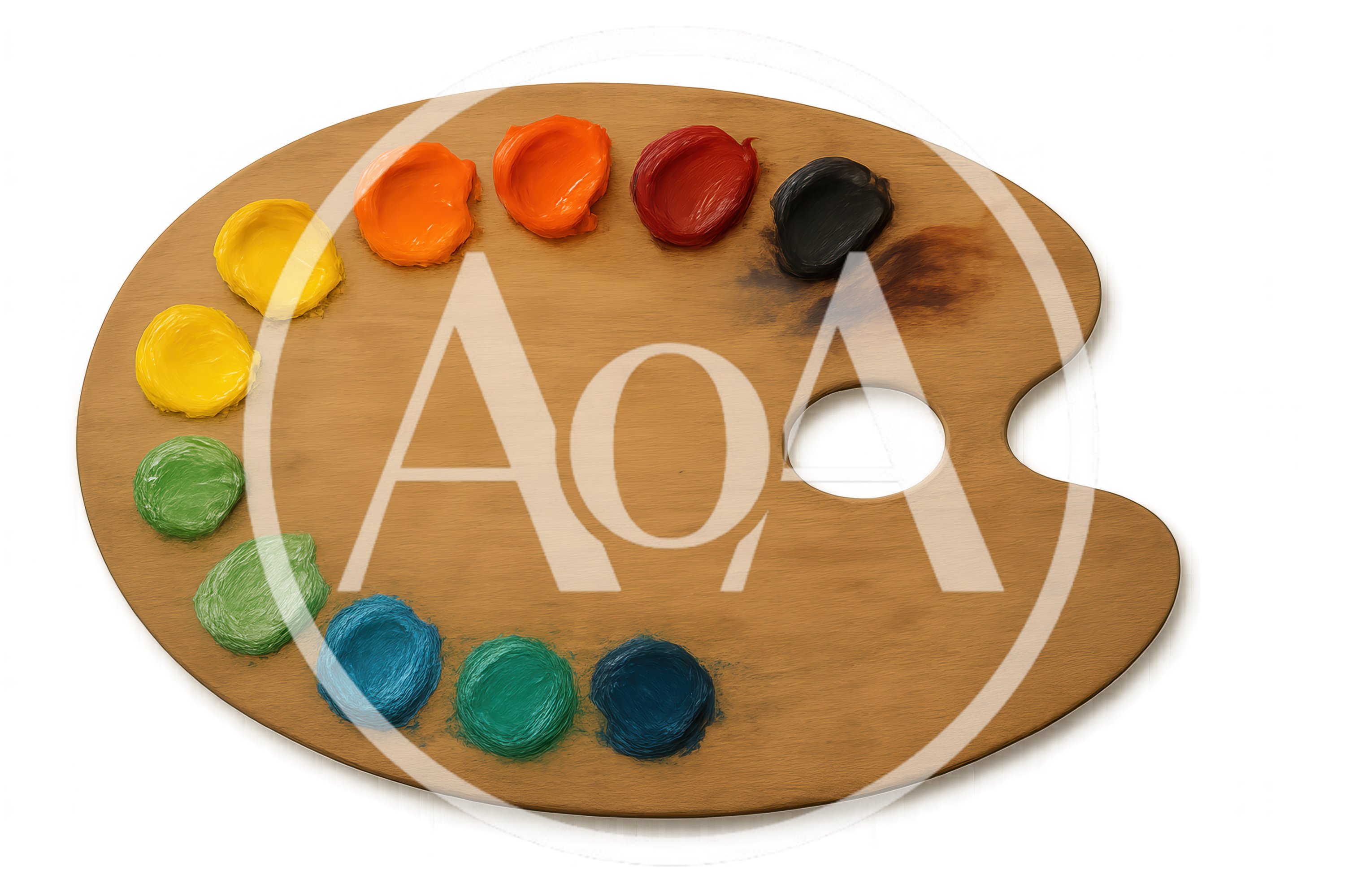 Wooden Artist Palette With Colorful Oil Paint Blobs