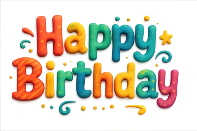 Colorful Clay Style Happy Birthday Text Graphic