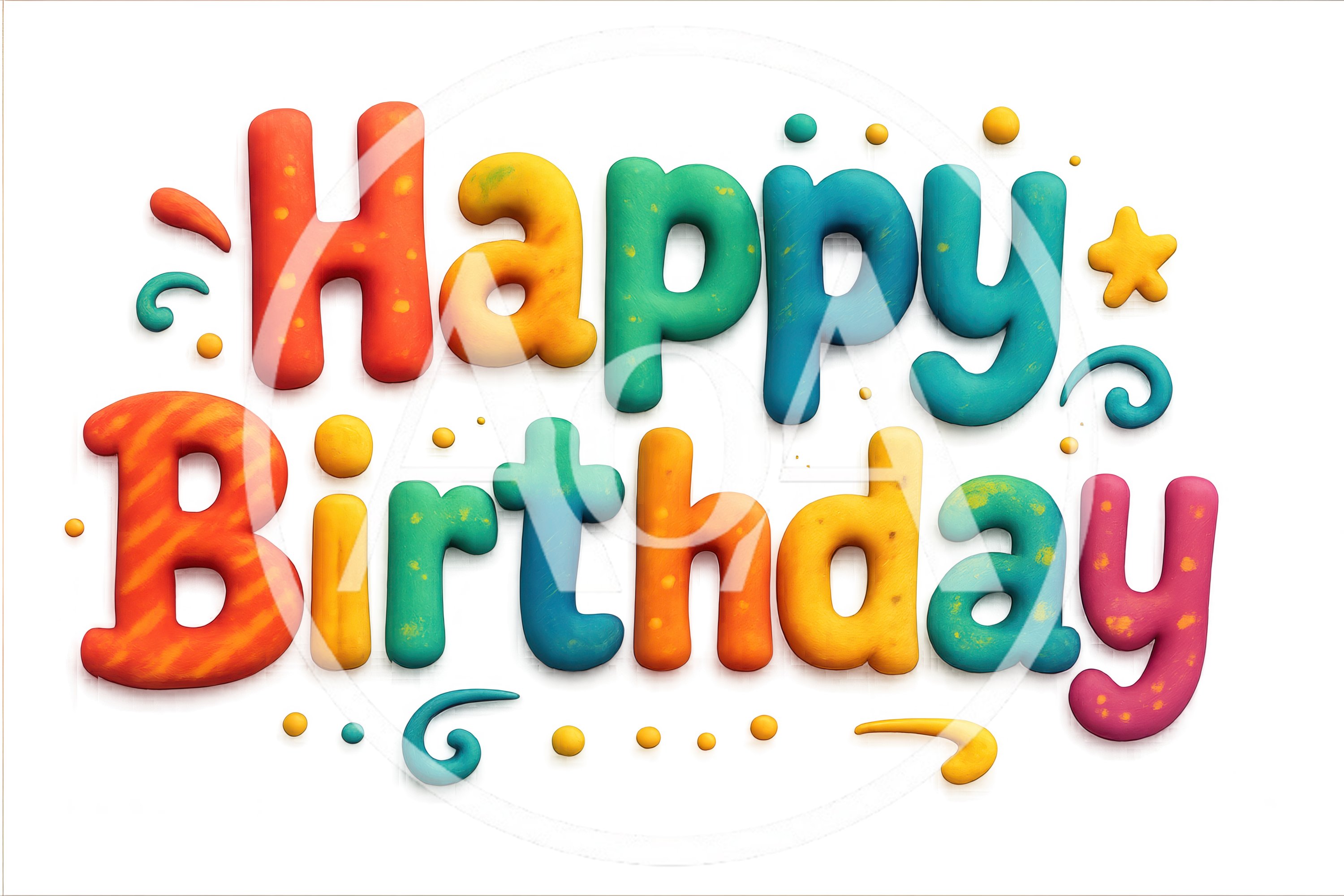 Colorful Clay Style Happy Birthday Text Graphic