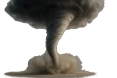 Powerful Tornado Swirling Against A White Background