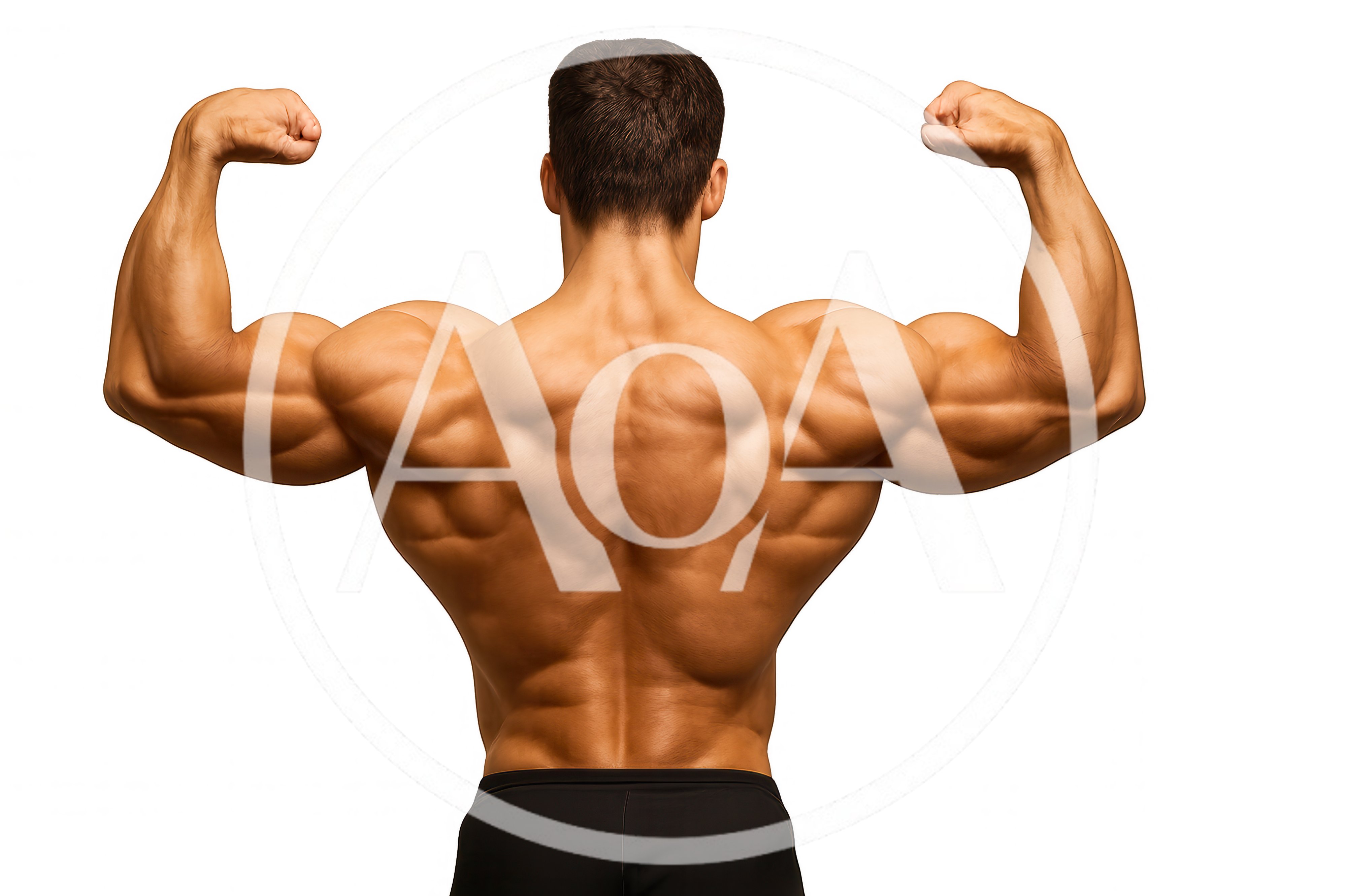 Muscular Bodybuilder Posing Back Double Bicep