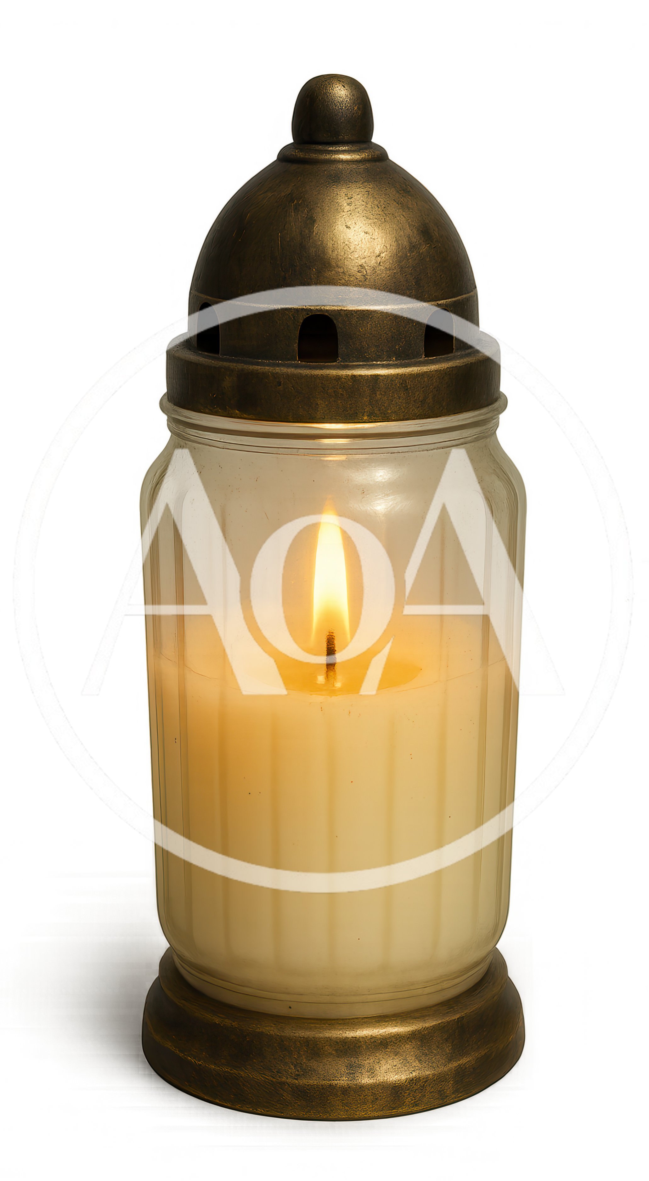 Lit Memorial Candle In A Glass Lantern