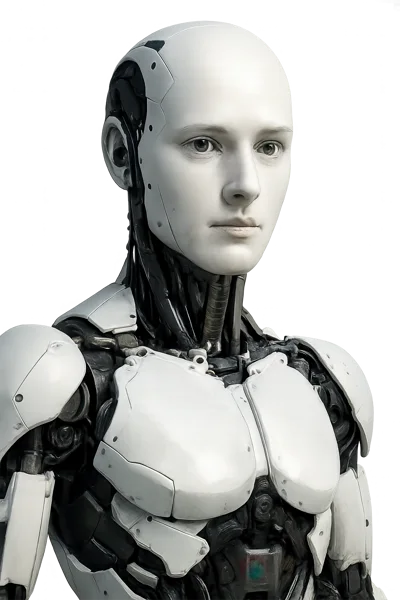 Humanoid Robot Portrait With Sleek White Mechanical Armor