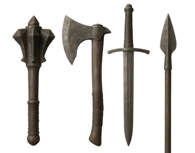 Set Of Four Medieval Weapons On White Background