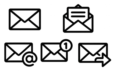 Set Of Five Minimalist Email Envelope Icons