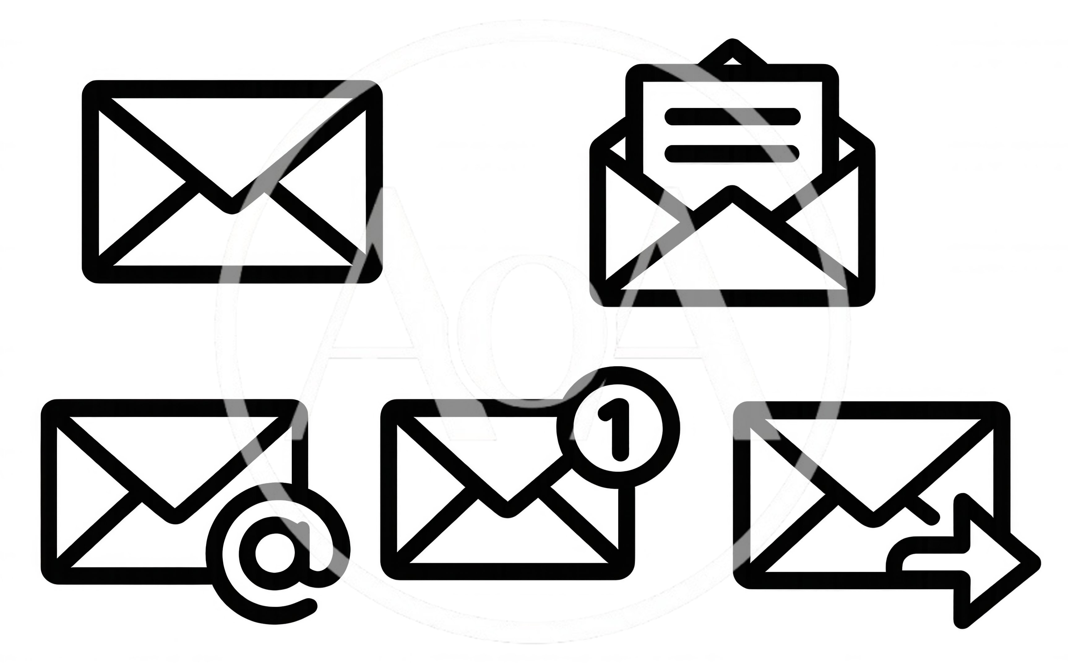 Set Of Five Minimalist Email Envelope Icons